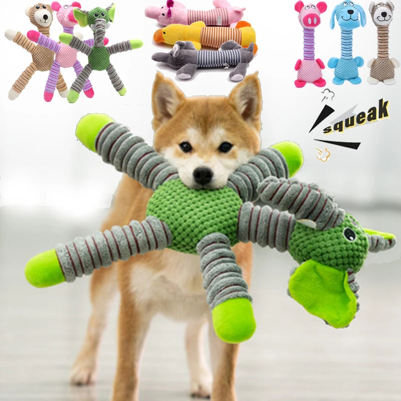 Anti-Anxiety Indestructible Dog Chew Toy – Squeaky Animal-Shaped Plush for Dogs of All Sizes, Teeth Cleaning & Stress Relief