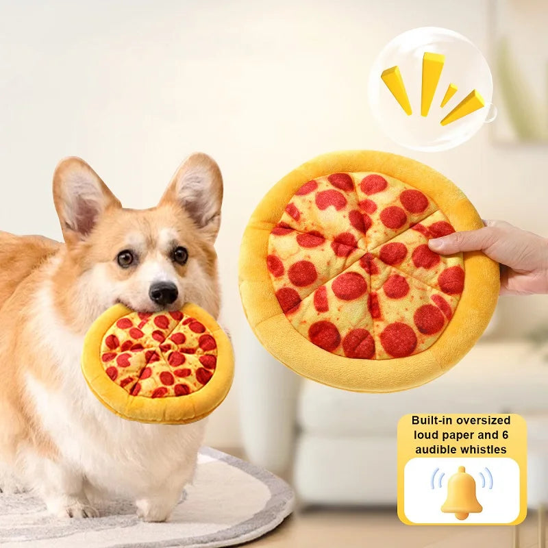 Plush Squeaky Dog Toy – Doughnut & Pizza Shapes for Chewing, Teeth Cleaning, and Play (Small & Large Dogs)