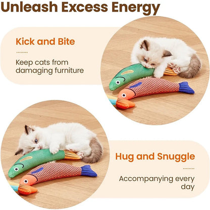 3D Simulation Catnip Fish Toy – Interactive Plush Goldfish with Sound for Cats and Kittens