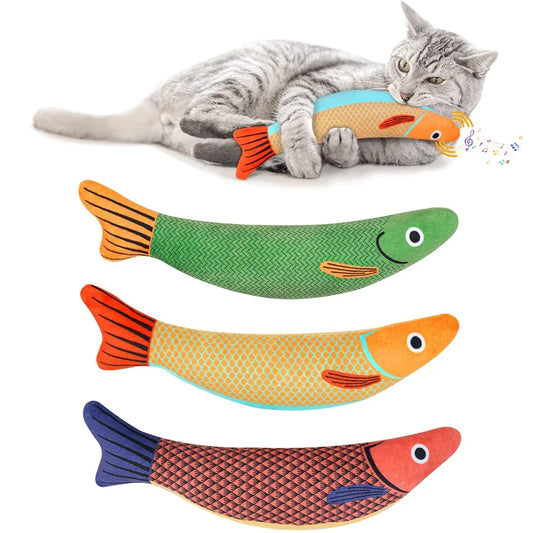 3D Simulation Catnip Fish Toy – Interactive Plush Goldfish with Sound for Cats and Kittens