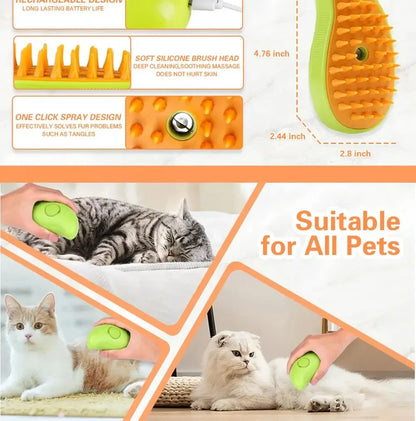 3-in-1 Electric Pet Grooming Brush – Steam, Massage & Shedding Tool for Cats & Dogs