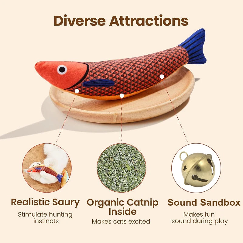 3D Simulation Catnip Fish Toy – Interactive Plush Goldfish with Sound for Cats and Kittens