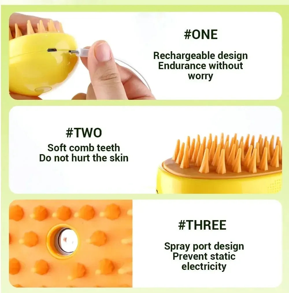 3-in-1 Electric Pet Grooming Brush – Steam, Massage & Shedding Tool for Cats & Dogs