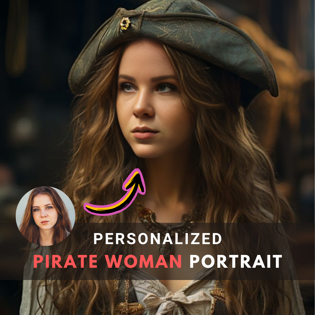 Custom Pirate Woman Portrait – Personalized Face Swap Art from Your Photo | Unique Birthday Gift