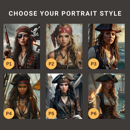 Custom Pirate Woman Portrait – Personalized Face Swap Art from Your Photo | Unique Birthday Gift